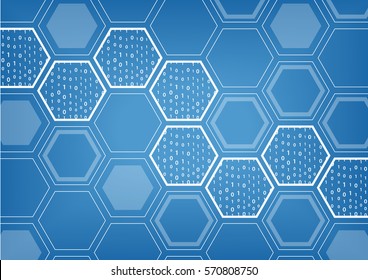 Blockchain blue vector background with hexagonal shaped pattern