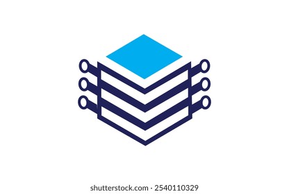 Blockchain bloquea el vector de iconos azules Iconos de capas de pila. Logotipos de líneas y niveles de capas de papel, niveles de Web. Capas de suelo de tela. Símbolos de pila de material. Vector. Niveles de superficie, pictograma, techn