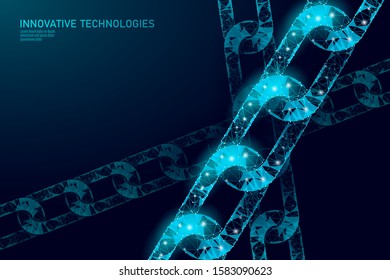 Blockchain business symbol concept. Chain connection network finance information security. 3D low poly polygonal geometric design. Global technology e-commerce online vector illustration