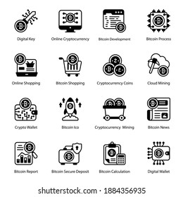 
Blockchain Business and Transaction Icons in Modern Filled Style 