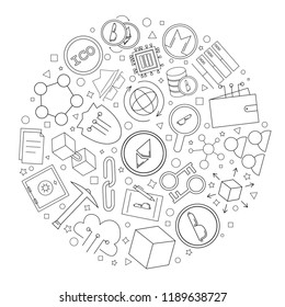 Blockchain circle background from line icon. Linear vector pattern. Vector illustration