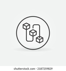 Blockchain in circle outline vector concept minimal icon. Block Chain Cryptocurrency Technology with 3 Blocks round design element 