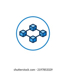 Block-Chain in circle vector concept blue icon or Blockchain Crypto with four blocks modern round sign