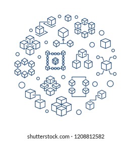 Blockchain circular vector illustration in thin line style on white background