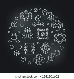 Blockchain circular vector modern silver illustration in thin line style on dark background