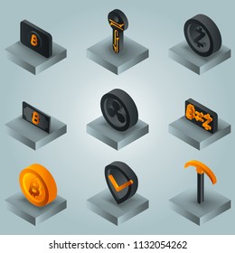 Blockchain color gradient isometric icons