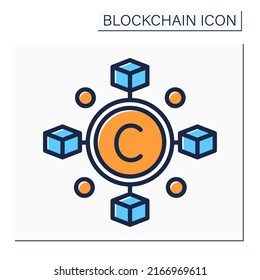 Blockchain color icon. Cryptocurrency service. Virtual wallet. Digital money, finance system. Digital asset. Isolated vector illustration