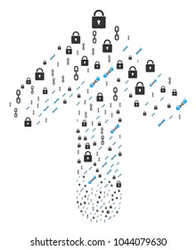 Blockchain composition composed in the figure of upwards motion arrow. Up direct arrow collage combined from blockchain pictographs.