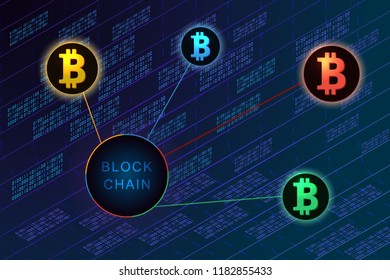 Blockchain concept banner. Circle blocks connection with each other and shapes crypto chain. Blockchain cryptocurrencies global network technology e-commerce business management. Abstract technology.