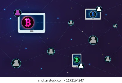 Blockchain concept banner. Circle blocks connection with each other and shapes crypto chain. Blockchain cryptocurrencies global network technology e-commerce business management. Abstract technology.
