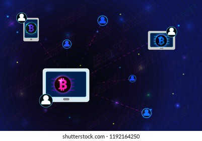 Blockchain concept banner. Circle blocks connection with each other and shapes crypto chain. Blockchain cryptocurrencies global network technology e-commerce business management. Abstract technology.