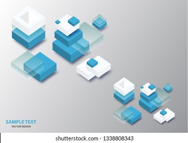 Blockchain concept banner. Isometric blocks, cubes connect with each other and form cryptochains. Vector abstract technology background for your design.