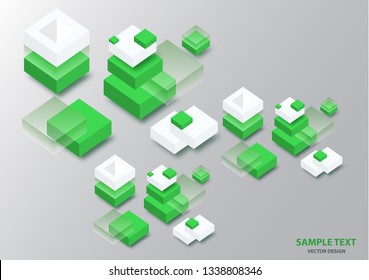 Blockchain concept banner. Isometric blocks, cubes connect with each other and form cryptochains. Vector abstract technology background for your design.