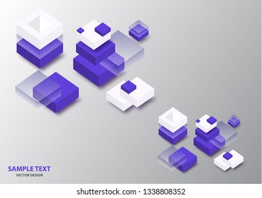 Blockchain concept banner. Isometric blocks, cubes connect with each other and form cryptochains. Vector abstract technology background for your design.