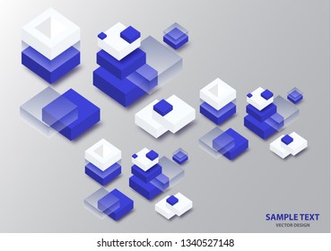 Blockchain concept banner. Isometric blocks, cubes connect with each other and form cryptochains. Vector abstract technology background for your design.