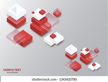 Blockchain concept banner. Isometric blocks, cubes connect with each other and form cryptochains. Vector abstract technology background for your design.