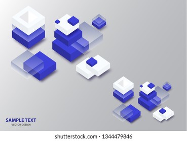 Blockchain concept banner. Isometric blocks, cubes connect with each other and form cryptochains. Vector abstract technology background for your design.