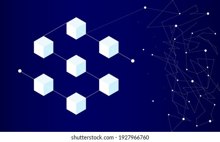 Blockchain concept banner. Isometric digital blocks connection with each other and shapes crypto chain. Blocks or cubes, connection consists digits. Abstract technology background. Vector illustration