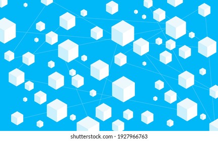 Blockchain concept banner. Isometric digital blocks connection with each other and shapes crypto chain. Blocks or cubes, connection consists digits. Abstract technology background. Vector illustration