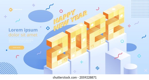 Blockchain concept banner. Isometric digital blocks connection with each other and shapes crypto chain. Blocks or cubes, connection consists digits. Abstract technology background. Vector illustration