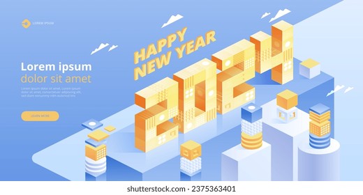 Blockchain concept banner. Isometric digital blocks connection with each other and shapes crypto chain. Blocks or cubes, connection consists digits. Abstract technology background. Vector illustration