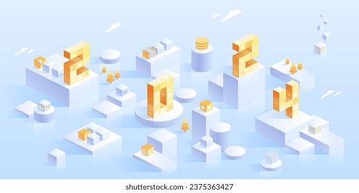 Blockchain concept banner. Isometric digital blocks connection with each other and shapes crypto chain. Blocks or cubes, connection consists digits. Abstract technology background. Vector illustration