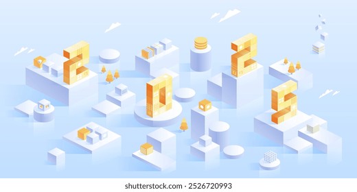 Blockchain concept banner. Isometric digital blocks connection with each other and shapes crypto chain. Blocks or cubes, connection consists digits. Abstract technology background. Vector illustration