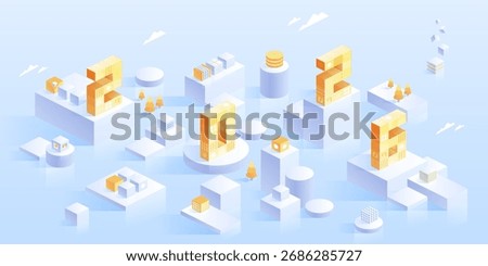Blockchain concept banner. Isometric digital blocks connection with each other and shapes crypto chain. Blocks or cubes, connection consists digits. Abstract technology background. Vector illustration