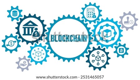 Blockchain concept banner web website icons, vector illustration with an icons of data, decentralized, crypto currency, time stamp, networking, transection, banking, financial, on white background