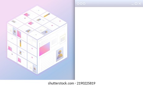 Blockchain concept banner for website design or advertising. Isometric digital block with cloud information base. Abstract technology background. Vector illustration