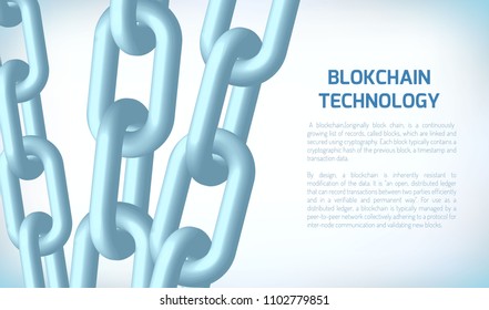 Blockchain concept. Block chain. Crypto currency. Editable cryptocurrency template. 3D wireframe chain with digital blocks. Stock vector illustration.