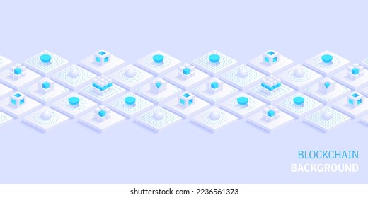 Blockchain concept. Digital blocks connect with each other and shapes crypto chain. Blocks or cubes, connection consists of digital data. Digital network technology. Isometric vector background