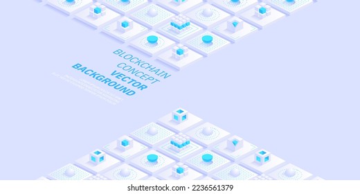 Blockchain concept. Digital blocks connect with each other and shapes crypto chain. Blocks or cubes, connection consists of digital data. Digital network technology. Isometric vector background