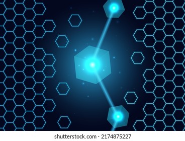 Concepto de cadena de bloques, hexágono de honeycomb con efecto de iluminación tecnología de fondo abstracto, antecedentes científicos