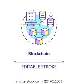 Symbol für Blockchain-Konzept. Digitale Informationen. Datenwissentechnik abstrakte Idee dünne Linie Illustration. Einzeln Umrisszeichnung. Bearbeitbarer Strich. Arial, Myriad Pro Fett Schriftarten verwendet