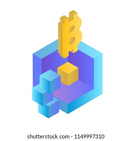 Blockchain Concept Isometric Blockchain Bitcoin Background Vector Image
