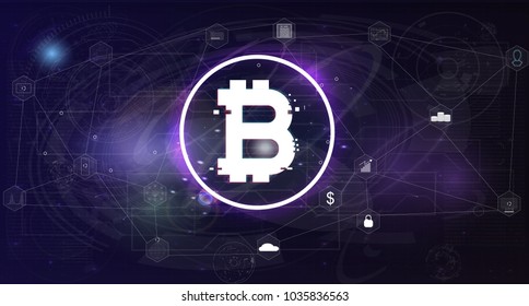 Blockchain concept. Mining. Crypto currency. Bitcoin.Technology background. Abstract virtual graphic touch user interface.elements for infographics. Web elements