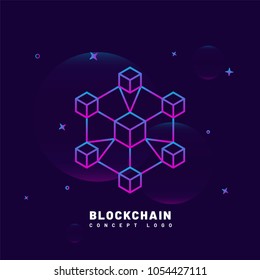 Blockchain concept on purple background.