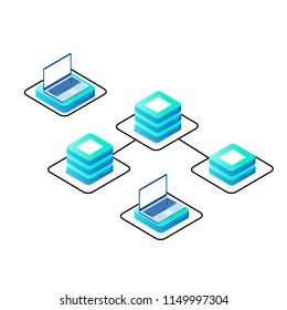 Blockchain Concept Server Room Labtop Background Vector Image
