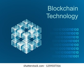 Blockchain concept slider banner design with isometric blocks chain illustration and text vector illustration