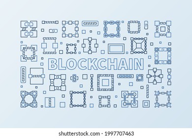 Blockchain concept vector linear horizontal blue illustration or banner