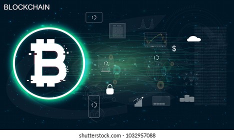 Blockchain concept.Crypto currency Bitcoin.Technology background. Abstract virtual graphic touch user interface.elements for infographics. Web elements