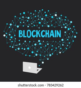Blockchain, conceptual illustration. Flat editable vector clip art. Vector illustration. Modern technologies. Cloud.