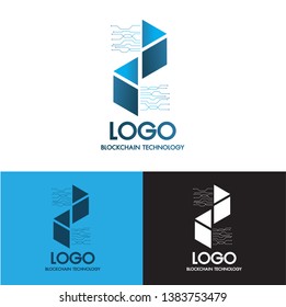 Blockchain connect technology and digital modern line icon abstract logo concept on 3 color background.Bitcoin Cryptocurrency data concept for your Corporate identity.Geometric block chain business.