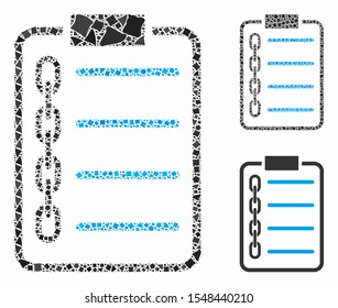 Blockchain contract composition of abrupt parts in different sizes and shades, based on blockchain contract icon. Vector abrupt elements are composed into composition.