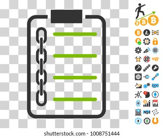 Blockchain Contract icon with bonus bitcoin mining and blockchain design elements. Vector illustration style is flat iconic symbols. Designed for crypto currency software.