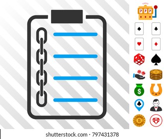Blockchain Contract icon with bonus gamble icons. Vector illustration style is flat iconic symbols. Designed for casino software.