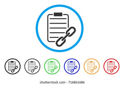 Blockchain Contract icon. Vector illustration style is a flat iconic blockchain contract grey rounded symbol inside light blue circle with black, gray, green, blue, red, orange color versions.