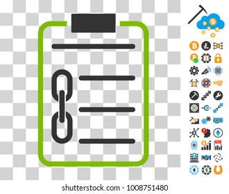 Blockchain Contract pictograph with bonus bitcoin mining and blockchain pictographs. Vector illustration style is flat iconic symbols. Designed for blockchain apps.