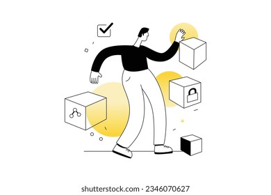 Blockchain  - Crypto Currency, Business Vectors Illustration Flat Line